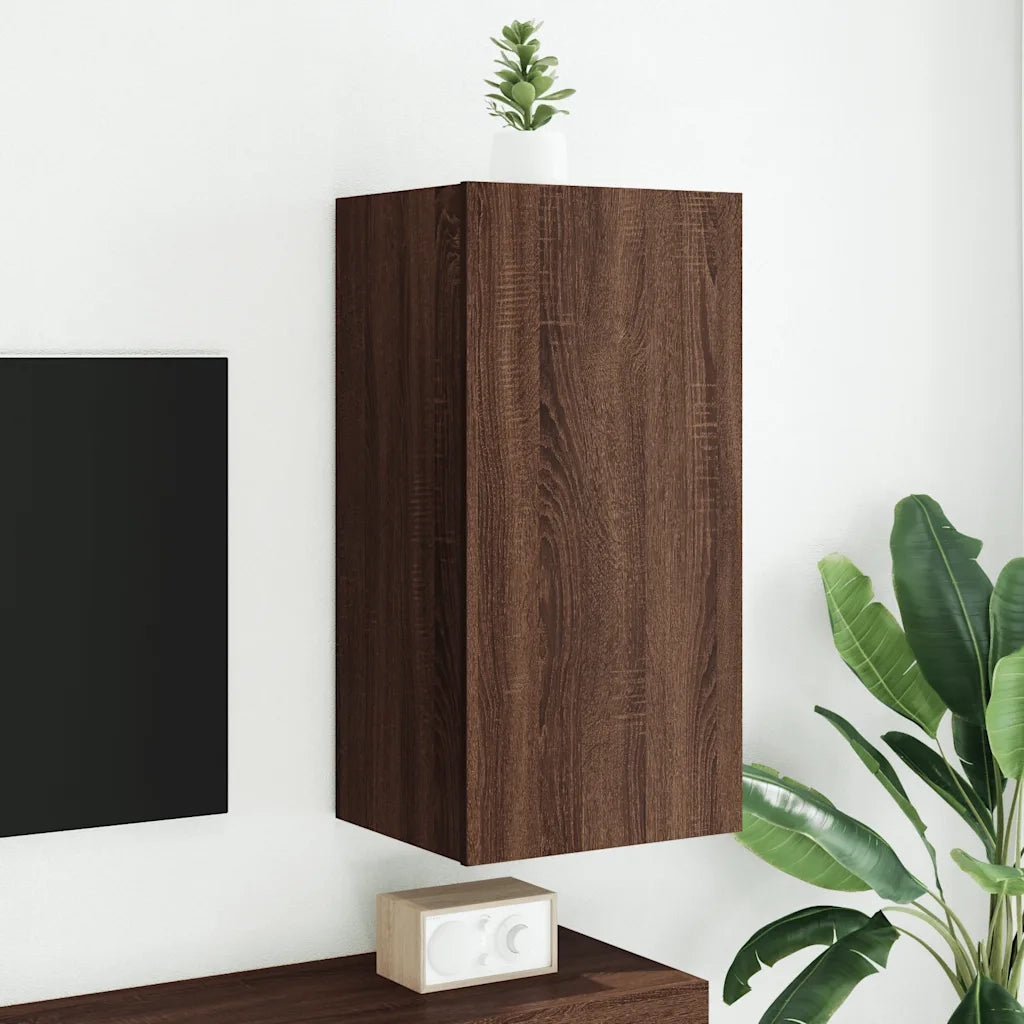 Mobile TV a Parete con Luci LED Rovere Marrone 40,5x35x80 cm 837266