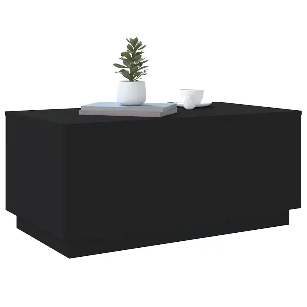 Tavolino da Soggiorno con Luci LED-Tavolino da Salotto-Tavolo Nero 90x50x40 cm