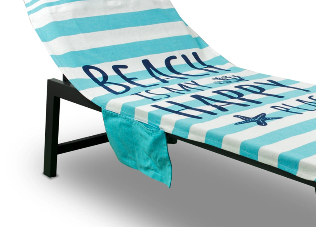 Telo Mare Lettino Spiaggia Piscina Con Cuscino E Tasche Happy Place Turchese