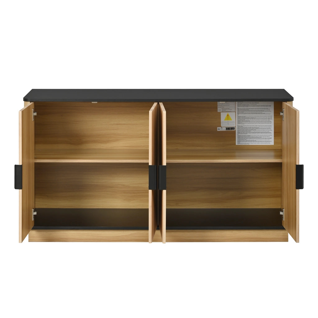 Credenza, mobile a quattro ante, mobile da ingresso, effetto legno, nero e color legno naturale