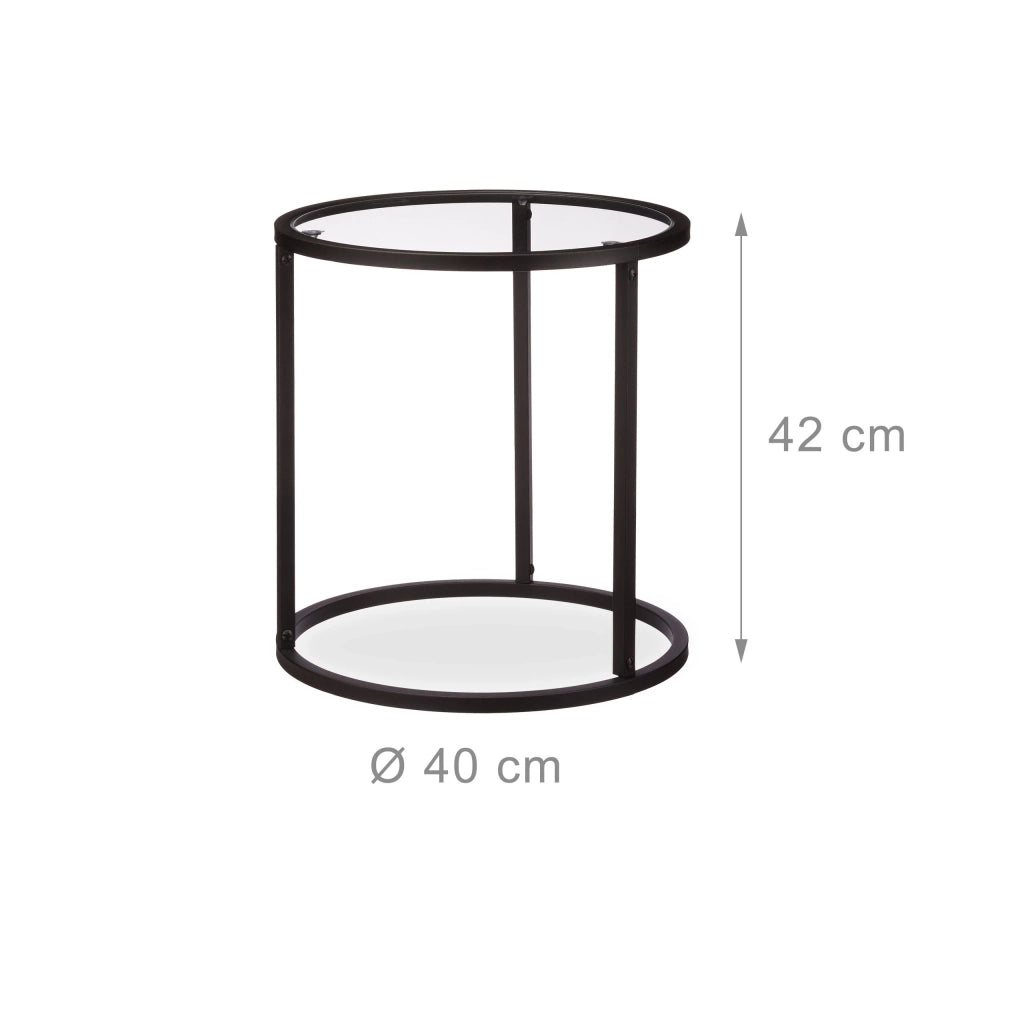Set di 2 tavolini bassi laterali in vetro nero impilabili 13_0002660