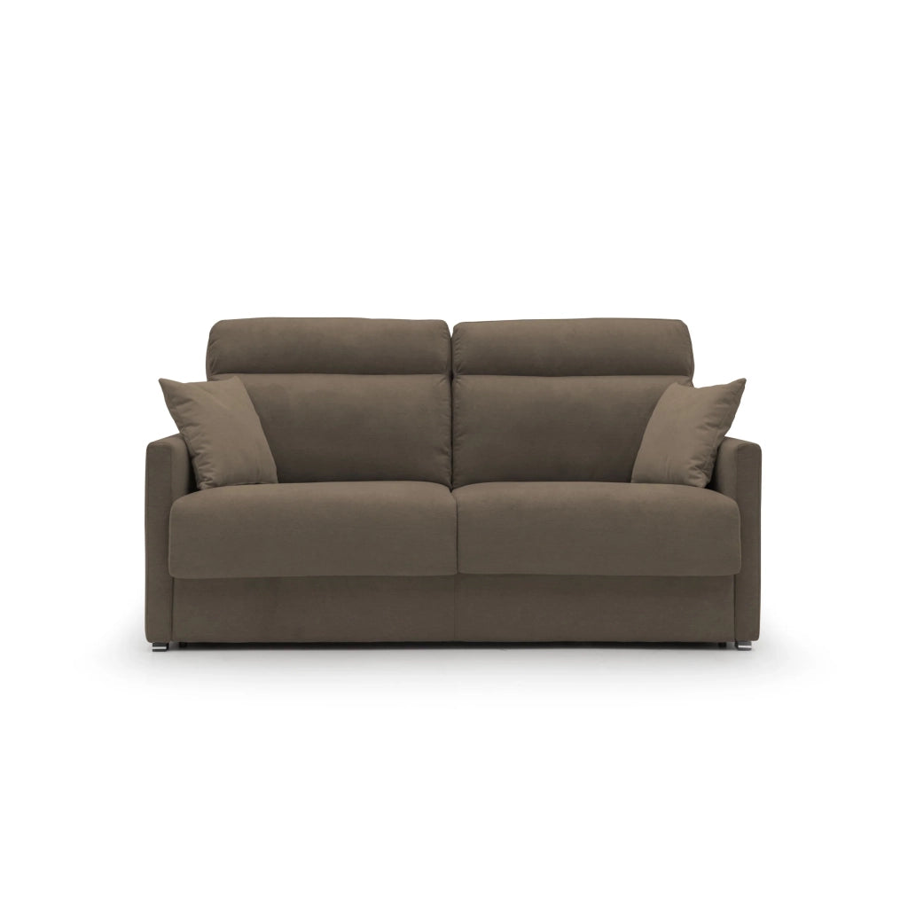 Margot Divano letto matrimoniale con schienale morbido alto in tessuto T02 176 cm (mat. 140x197) marrone