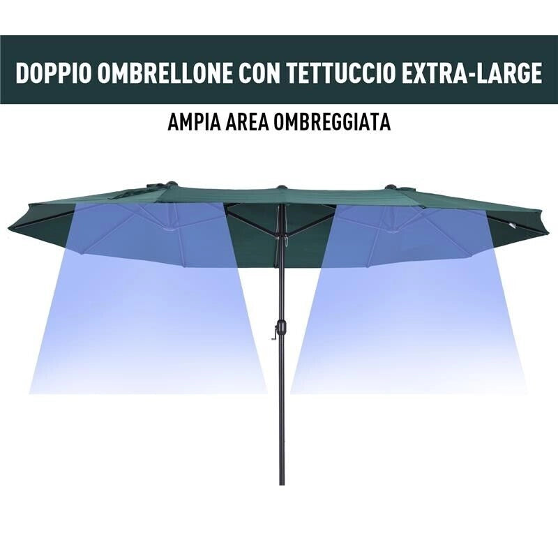 OMBRELLONE DOPPIO TETTUCCIO DA ESTERNO 460 X 270 X 240 VERDE