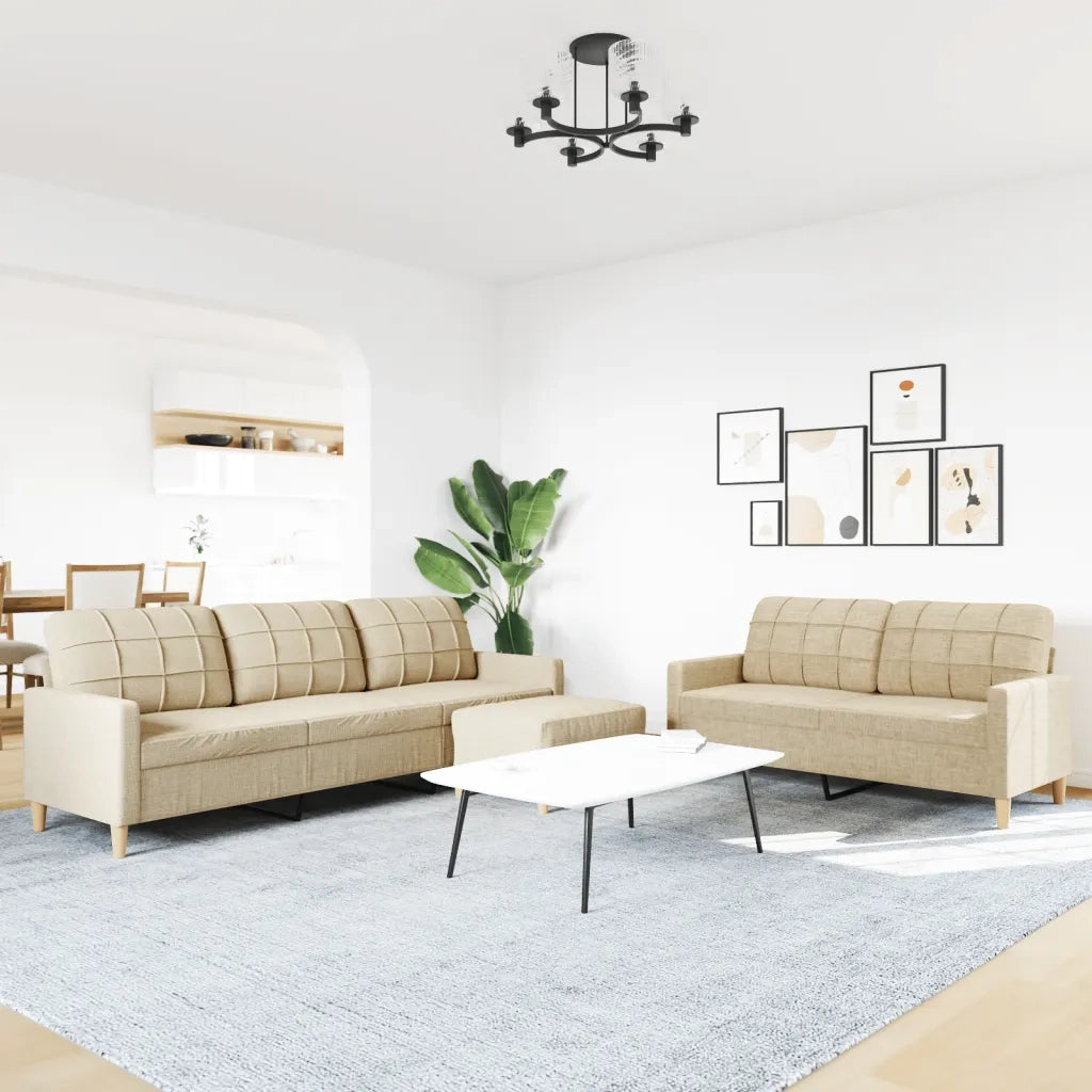 vidaXL Set di Divani 3 pz con Poggiapiedi Crema in Tessuto