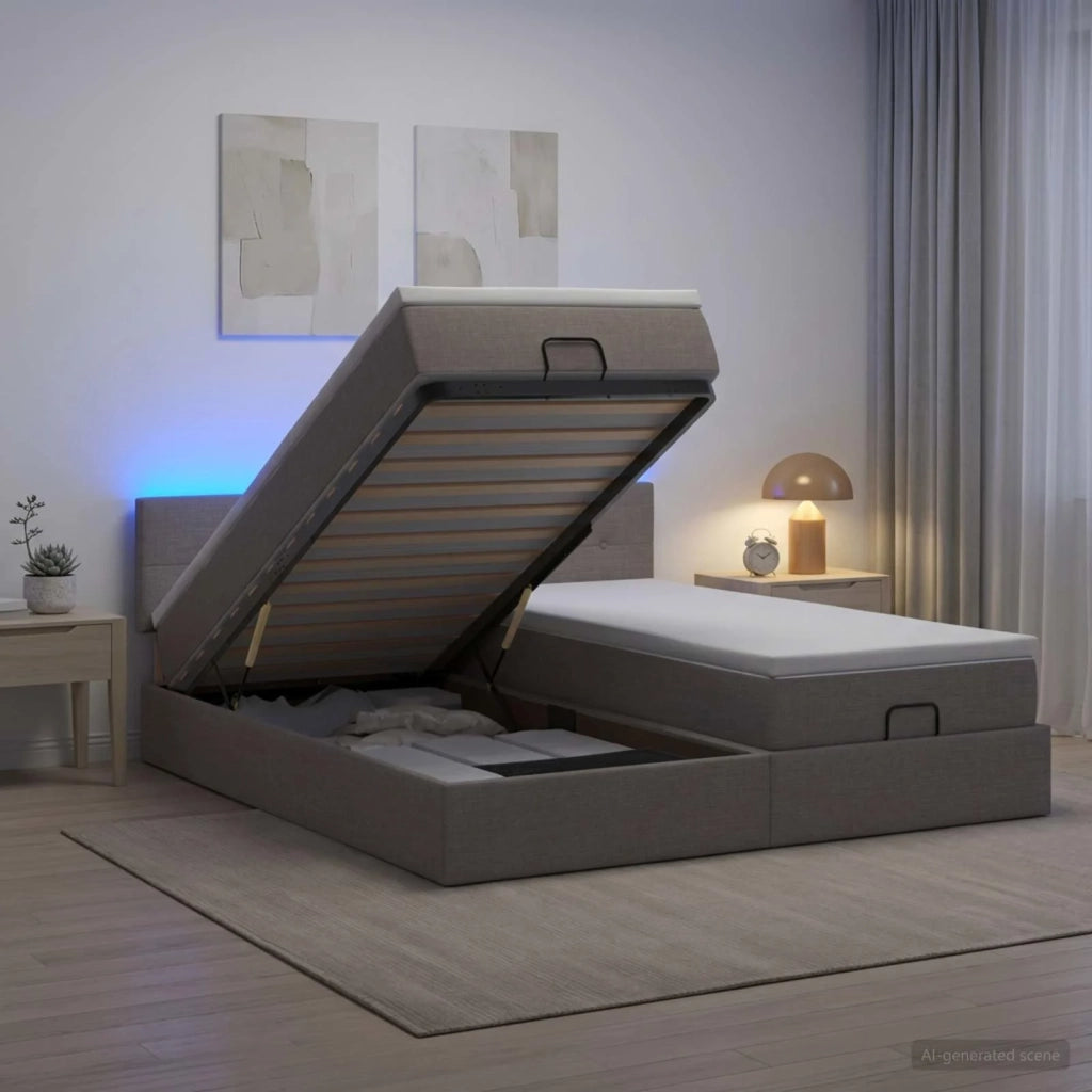 Letto Ottomano con Materasso e LED Tortora 200 x 200 cm Tessuto 3457284