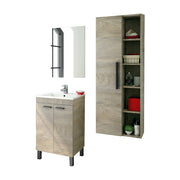 Sorico, set Mobili Bagno Specchio Incluso, Marrone Rovere