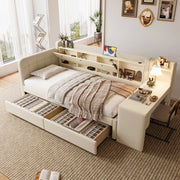 Letto Divano con Cassetti e Scrivania ¨C MINIMAL ¨C Lino Beige 90x200
