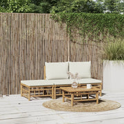 Set Salotto da Giardino 4pz con Cuscini Bianco Crema in BambÃ¹