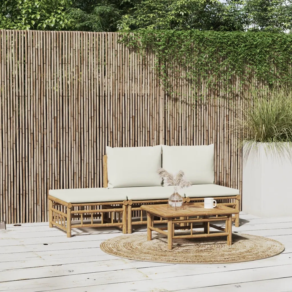 Set Salotto da Giardino 4pz con Cuscini Bianco Crema in BambÃ¹