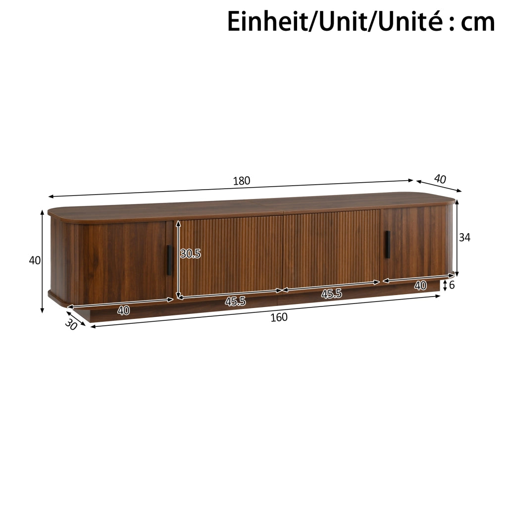 Mobile porta TV con LED, 2 cassetti e 2 ante scorrevoli, per soggiorno, in MDF e truciolare, noce, 180 × 40 × 40 cm