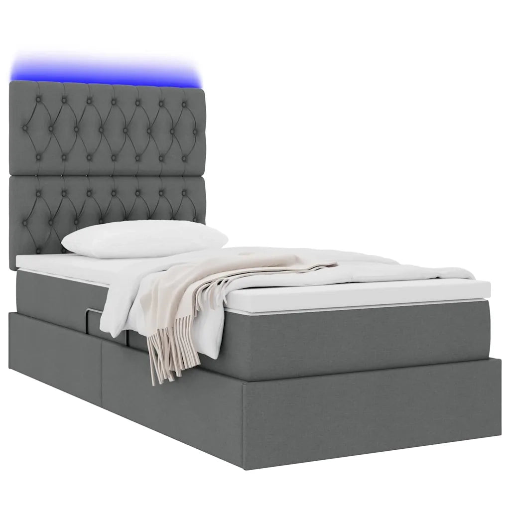 Letto con contenitore e LED con led Grigio scuro 100 x 200 cm
