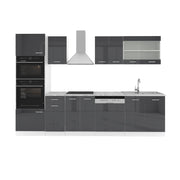 Vicco Cucina componibile Antracite lucido/bianco 300 cm con armadio alto, PL Marmo