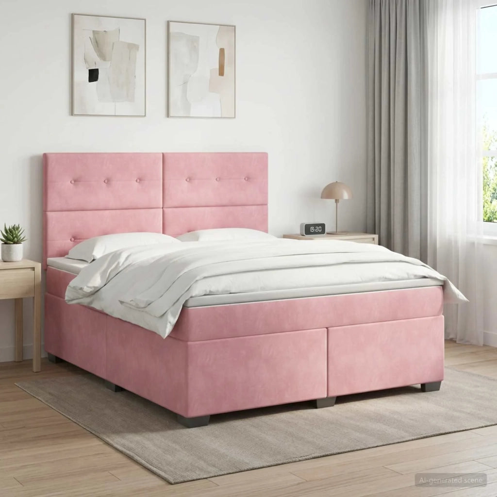 Letto box spring con materasso Rosa 160 x 200 cm Velluto 3455143