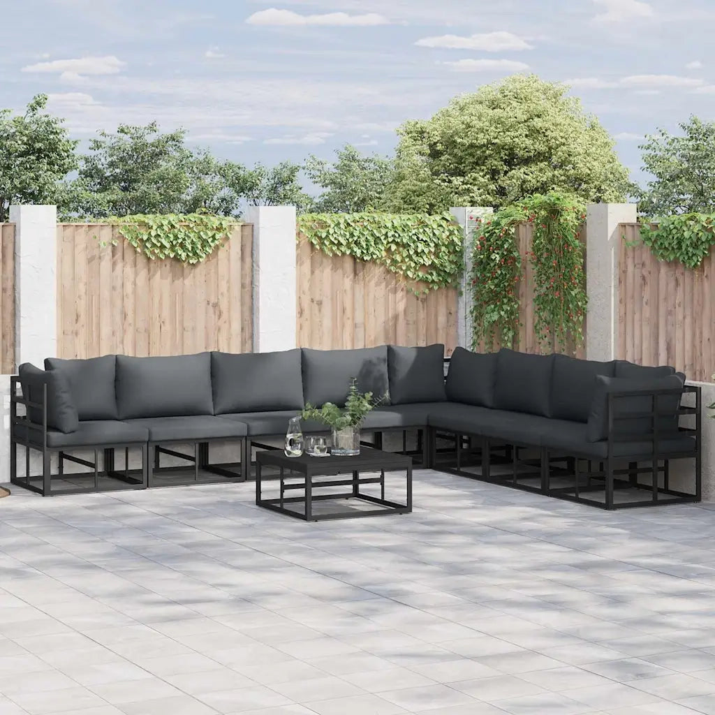 vidaXL Set Divano da Giardino con cuscino 9 pcs Nero Alluminio