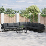 vidaXL Set Divano da Giardino con cuscino 9 pcs Nero Alluminio