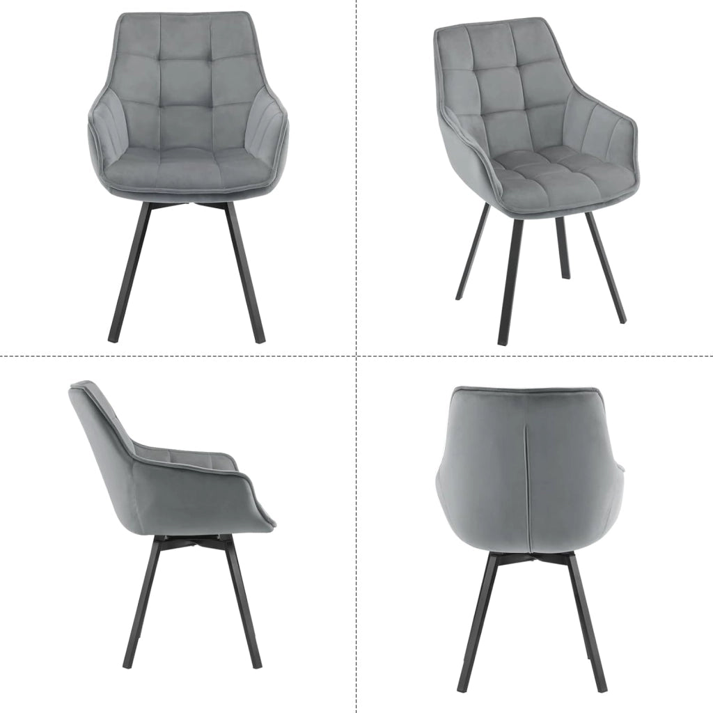 Set di 4 Sedie Sala da Pranzo, Sedie Cucina con Braccioli e Schienale, Poltroncine Girevoli con Gambe in Metallo, in Velluto, per Camera da Letto, Soggiorno, Grigio Scuro