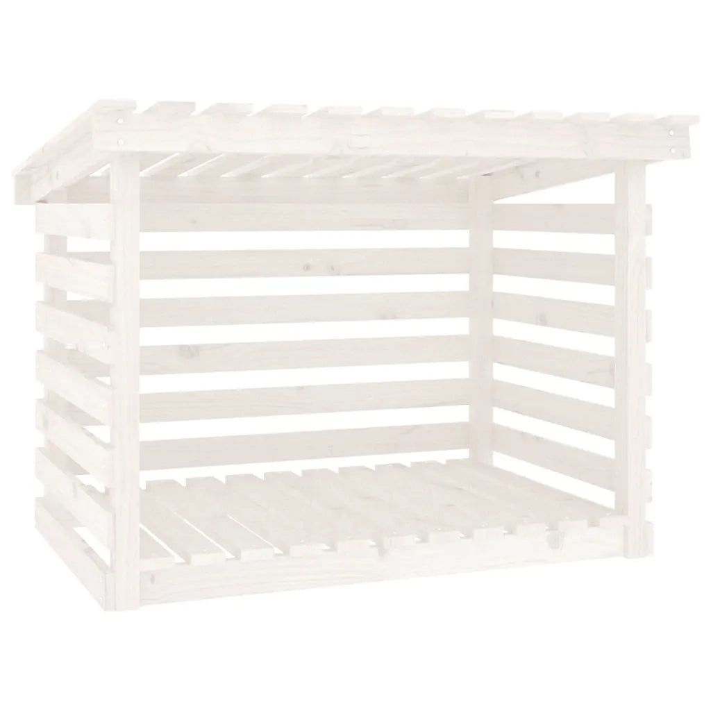 Portalegna-Scaffale per Legna Bianco 108x73x79 cm in Legno Massello di Pino