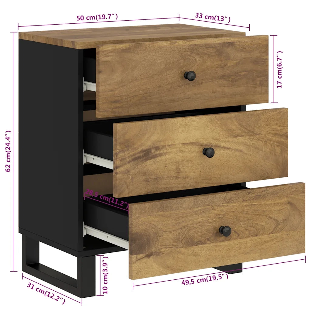 Comodino 50x33x62cm Legno Massello di Mango e Legno Multistrato cod mxl 30284