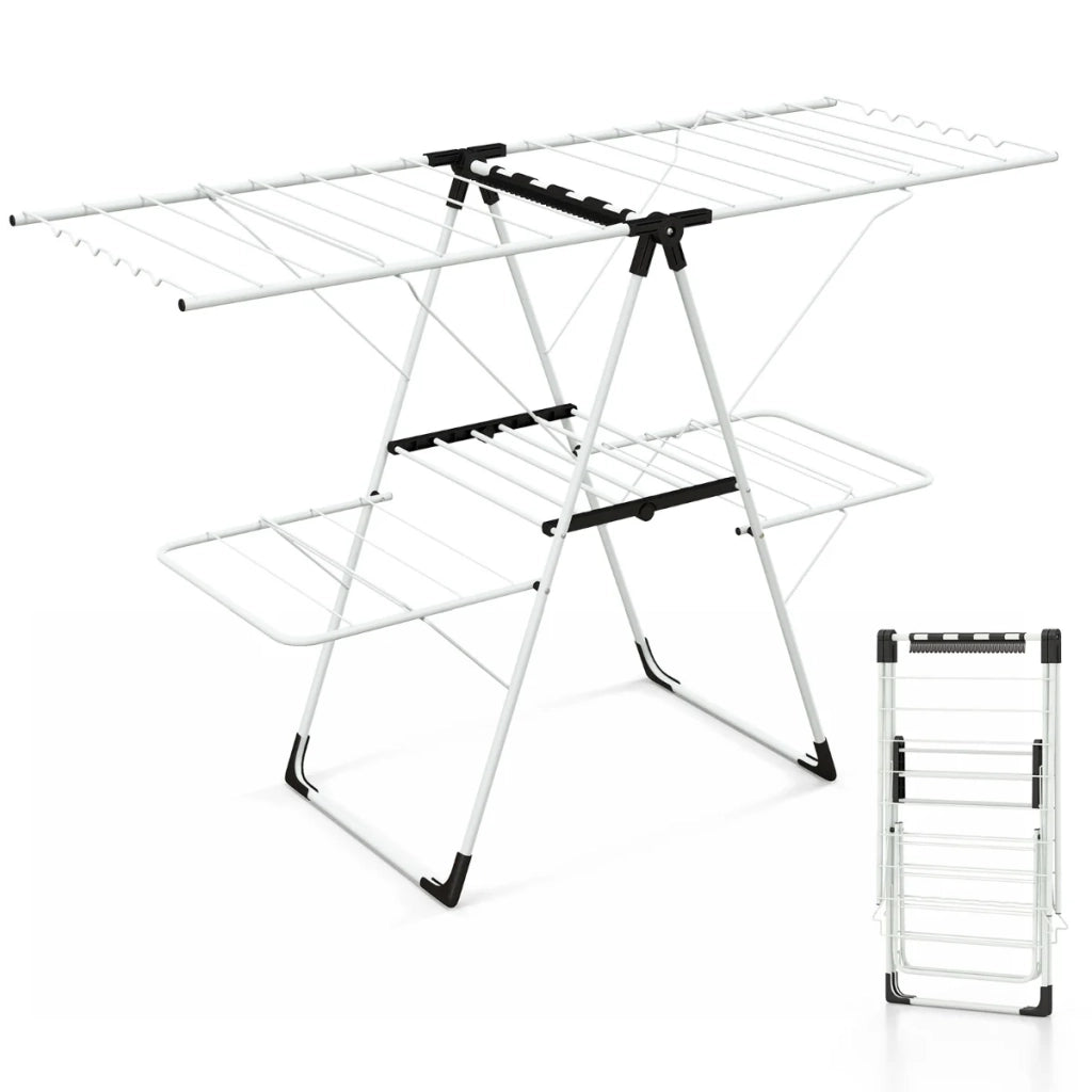 Stendibiancheria pieghevole 145 x 58 x 95 cm 2 ripiani salvaspazio facile da spostare metallo bianco 20_0013732