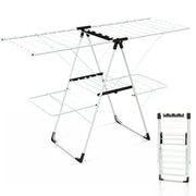 Stendibiancheria pieghevole 145 x 58 x 95 cm 2 ripiani salvaspazio facile da spostare metallo bianco 20_0013732