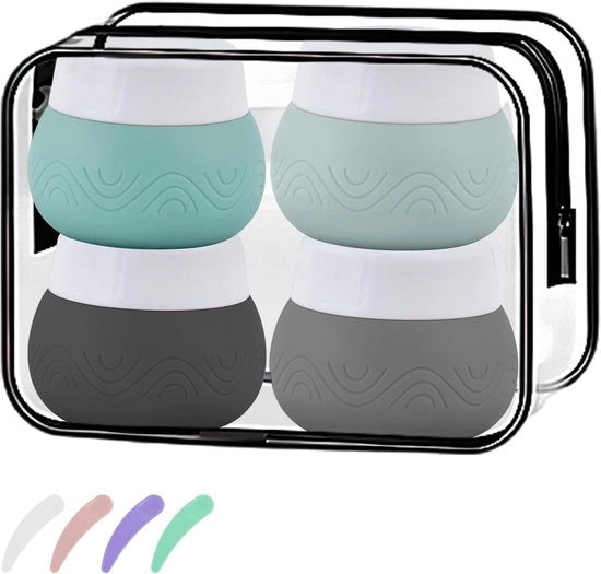 Contenitori di viaggio 30 ml, contenitori liberi da grassi, flaconi con chiusura a tappo - 4-pack, contenitore per bagnoschiuma e balsamo capillare, contenitore di viaggio portatile in nero