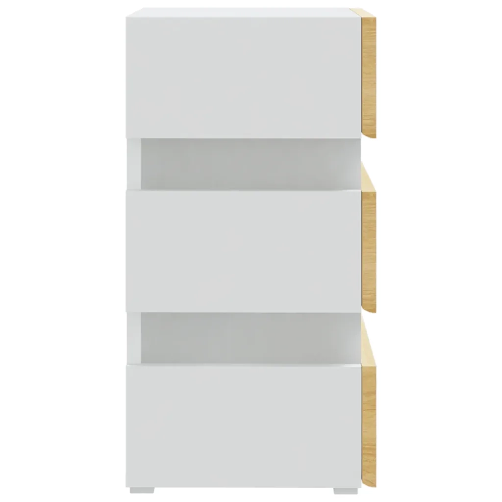 Comodino | Armadio da Notte | Mobiletto da notte con Luci LED Bianco e Sonoma 45x35x67cm in Multistrato