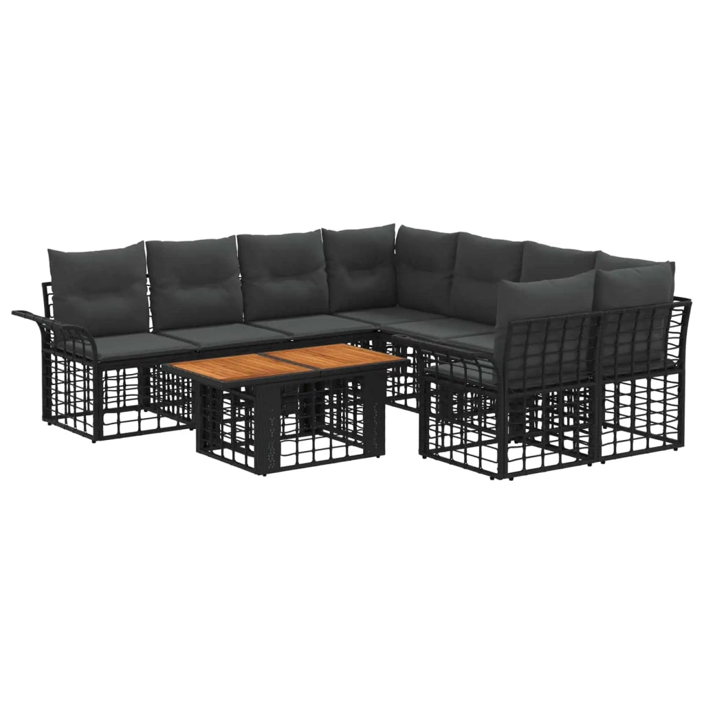 Set Divano da Giardino 9 pz Nero e Grigio scuro polyrattan 3437959