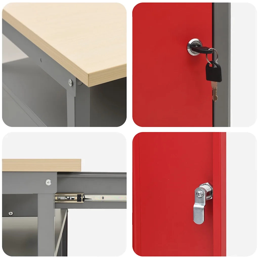 Banco da lavoro con cassetto Rosso e Grigio 100 x 55 x 85 cm 4103459