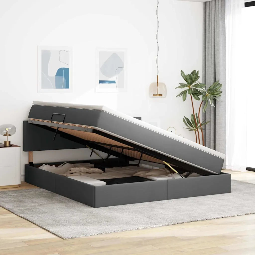 Letto con contenitore LED e materasso Grigio Scuro 180 x 200 cm