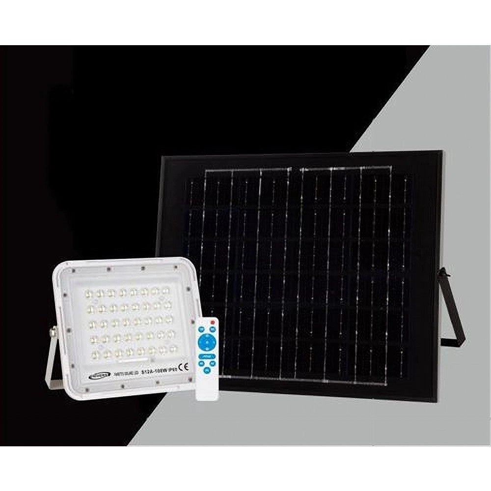 Trade Shop - Faro Faretto Pannello Solare 100 W Luce Fredda 6500k Ip65 Telecomando S12a-100w -