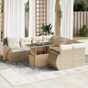 Set Divano da Giardino 9 pz con Cuscini Beige in Polyrattan 3326609