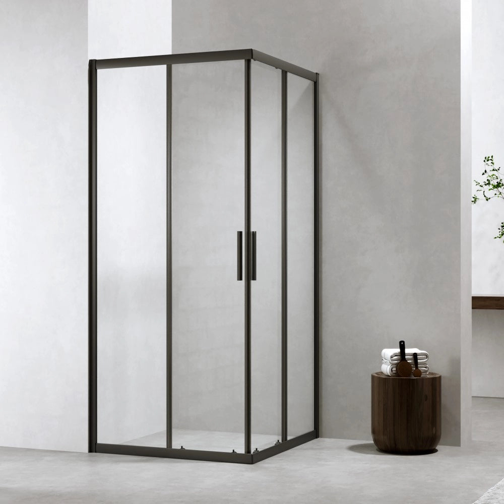 Box Doccia 80x80 Cm h190 Scorrevole Profili Nero Opaco Cristallo 6 mm Trasparente | Neat