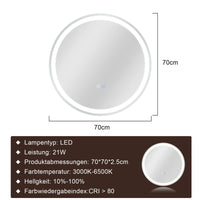 ZMH Specchio da bagno con funzione antiappannamento IP44 Rotondo Bianco Specchio da bagno variabile