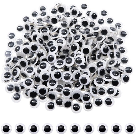 Occhi da Googly 100 pezzi - Adesivi autoattacchi - 8 mm - Plastica - Oculi bianchi/neri - Accessori creativi