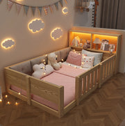 Letto per bambini 90 x 200 cm con sponde, LED e vano contenitore