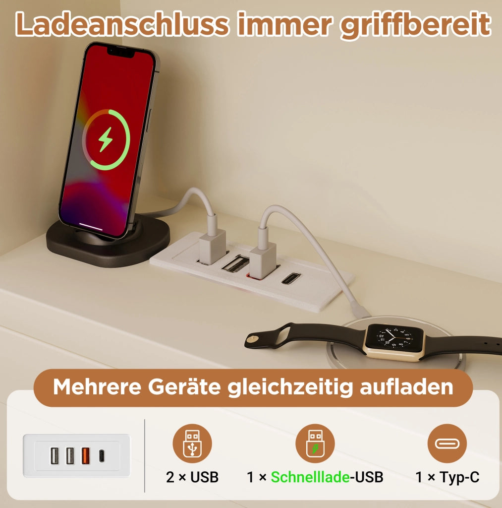 Letto singolo 90x200 cm bianco con materasso, LED, USB e cassetti