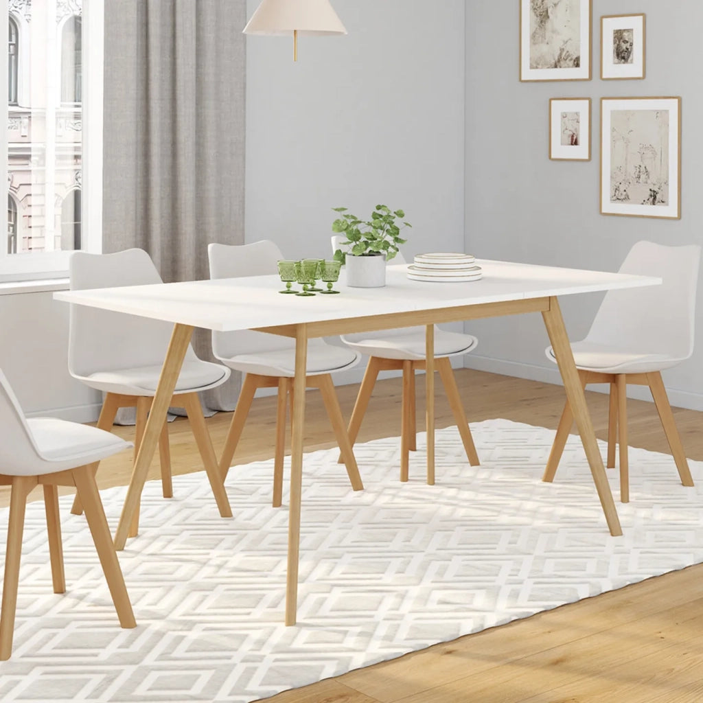 IDMarket - Tavolo rettangolare allungabile scandinavo per 4-8 persone INGA, bianco 110-150 cm
