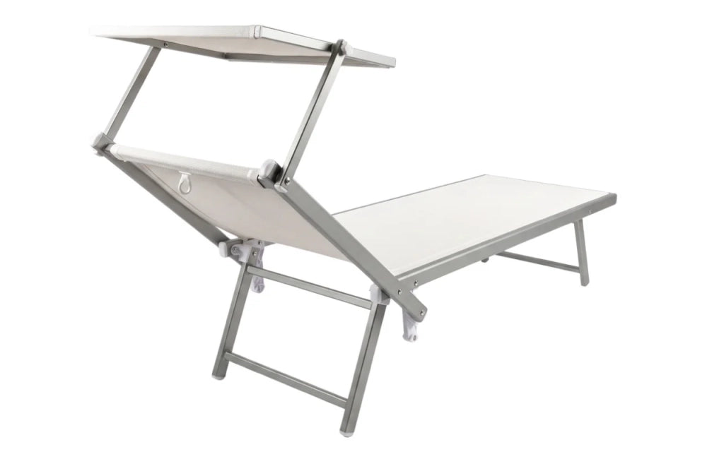 Lettino Prendisole Pieghevole crema Sdraio Alluminio con Parasole Regolabile Mare Giardino Piscina Tessuto Traspirante