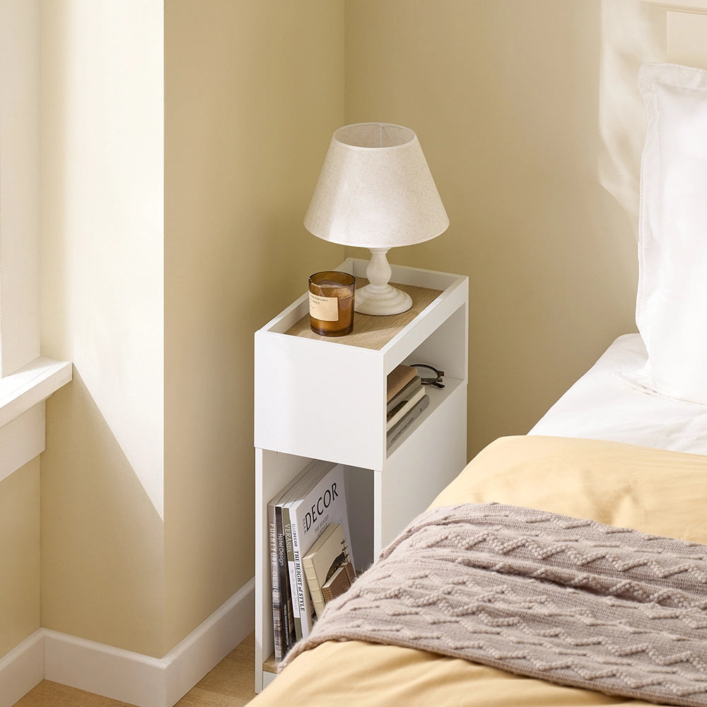 SoBuy FBT171-WN Comodino Camera da Letto Stretto, Tavolino Stretto con Cassetto e Ripiano, Comodino Moderno per Camera da Letto e Soggiorno, Bianco, 20 x 35 x 60 cm