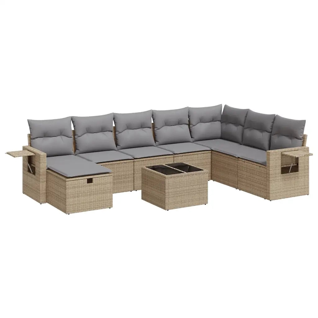 Set Divano da Giardino 9 pz con Cuscini Beige in Polyrattan 3325545