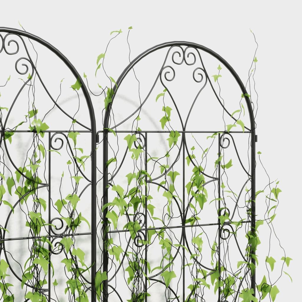 Set 2 grigliati rampicanti da giardino in metallo nero 50x150 cm con struttura antiruggine da interrare