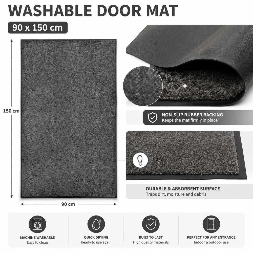 Washable Doormat, Anthracite, 90x150 Cm