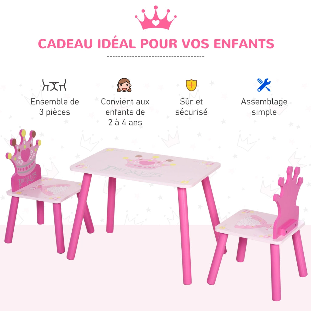 Tavolo bambini con 2 sedie ¨C zephmum ¨C rosa, legno massello