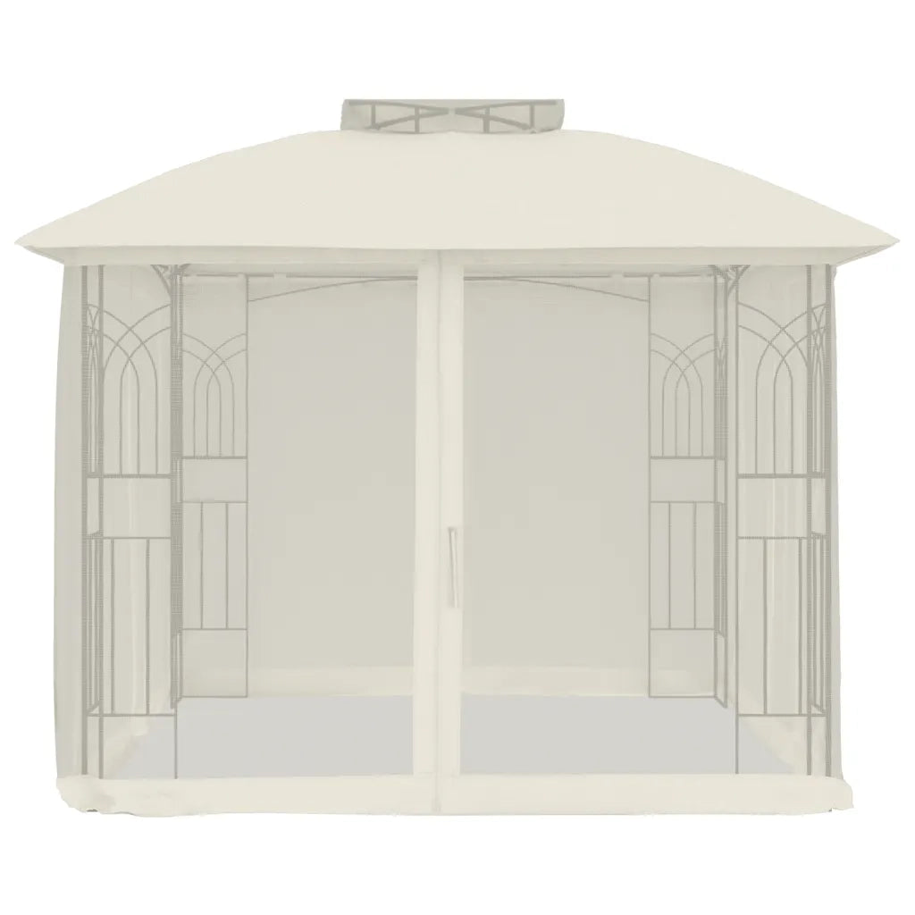 Gazebo con Tetto Doppio e Pareti Rete Crema 2,94x2,94 m Acciaio 368454
