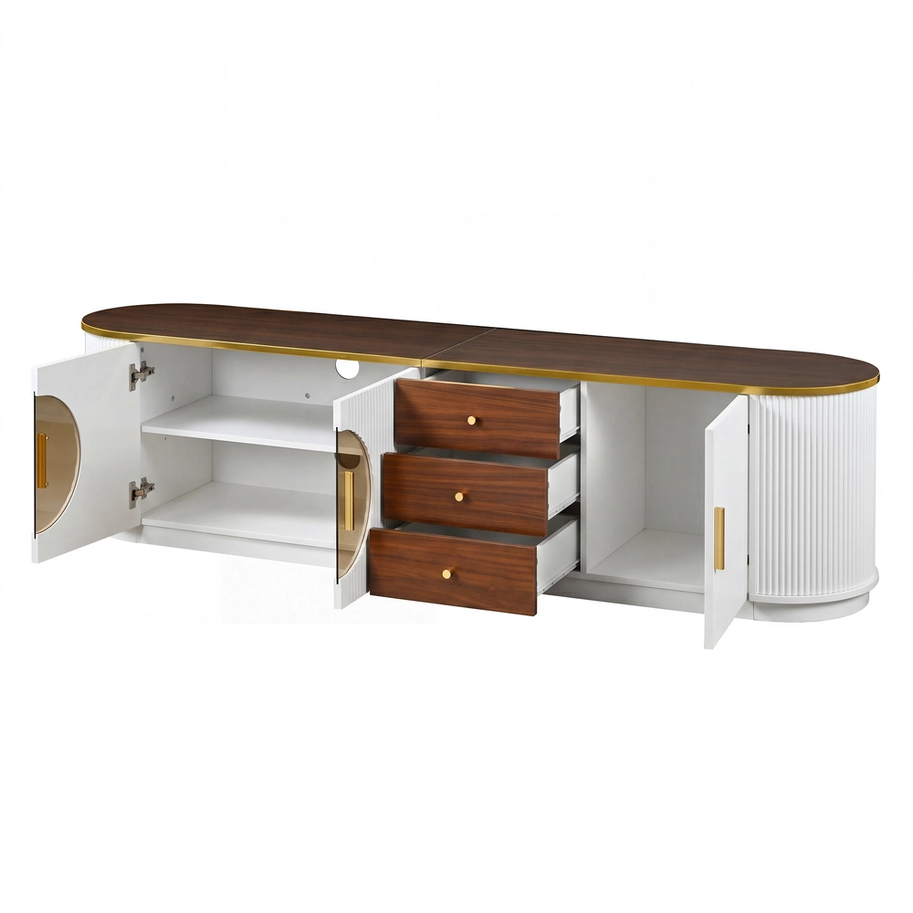 Mobile TV Lowboard ¨C MINIMAL ¨C Vetro Marrone, MDF, Maniglie in Alluminio, Design con Scanalature