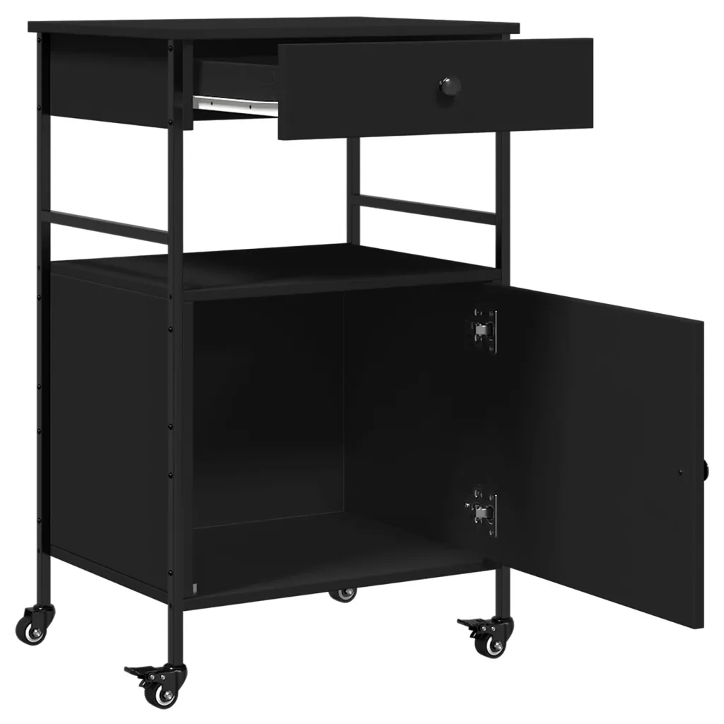 Carrello da Cucina-Scaffale per Cucina Nero 56x43x89,5 cm in Legno Multistrato