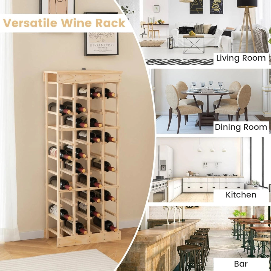 Portabottiglie per Vino in Legno, Scaffale da Terra a 10 Livelli per 40 Bottiglie, Catinetta in Legno di Pino con Struttura Stabile, Ideale per Cucina, Bar, 47 x 28 x 113 cm, Naturale