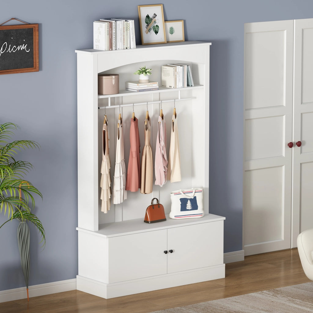 Mobile ingresso con panca; 1 barra appendiabiti; 2 vani e ripiano regolabile per ingresso; 120 Ã— 40 Ã— 190 cm