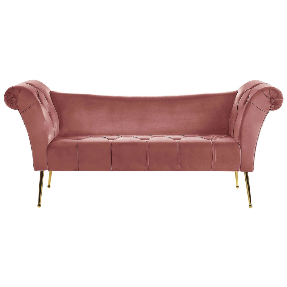 Chaise longue con tappezzeria in velluto rosa Seduta capitonné a doppia estremità con gambe in metallo dorato