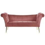 Chaise longue con tappezzeria in velluto rosa Seduta capitonné a doppia estremità con gambe in metallo dorato